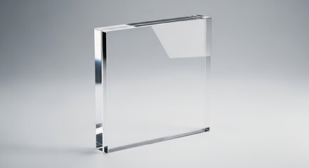A clear, rectangular glass award with a metallic base, set against a neutral background.