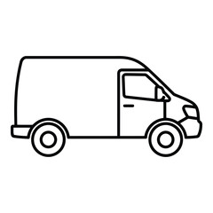 A black and white line drawing of a delivery van with a large cargo area. isolated on white background, Vector
