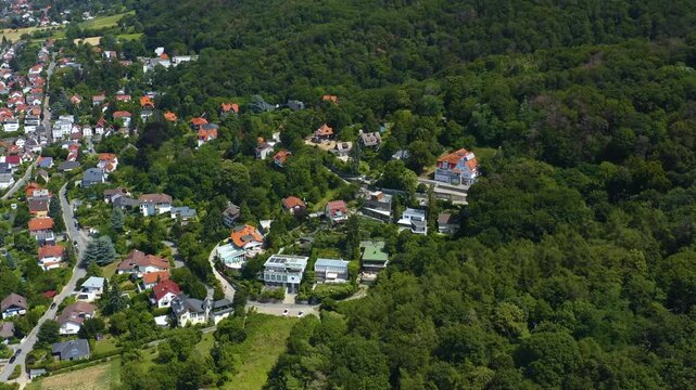 Aerial view of the castle Schloss Alsbach in south Germany beside the city Alsbach . On a sunny day in Summer. 
