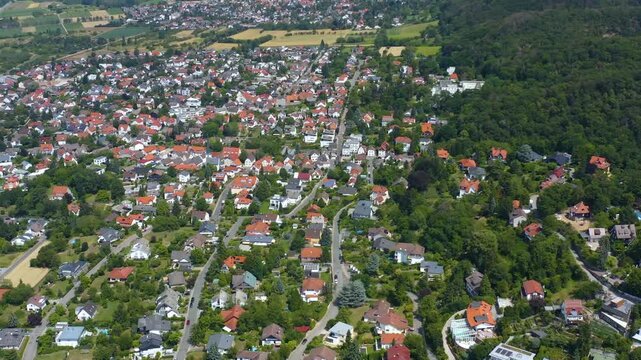 Aerial view of the city Alsbach in south Germany . On a sunny day in Summer. 