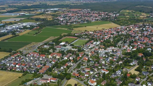 Aerial view of the city Alsbach in south Germany . On a sunny day in Summer. 