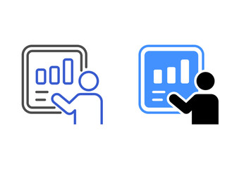 Fototapeta premium Business Presentation Icon with Growth Chart and Presenter Symbol Vector Illustration