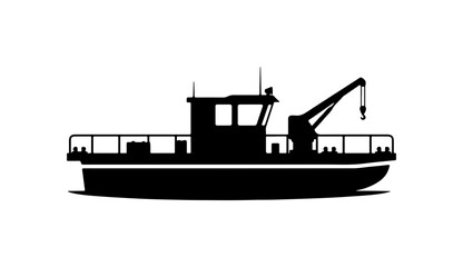 Obraz premium Black and White Silhouette Vector of Cargo Ship with Crane