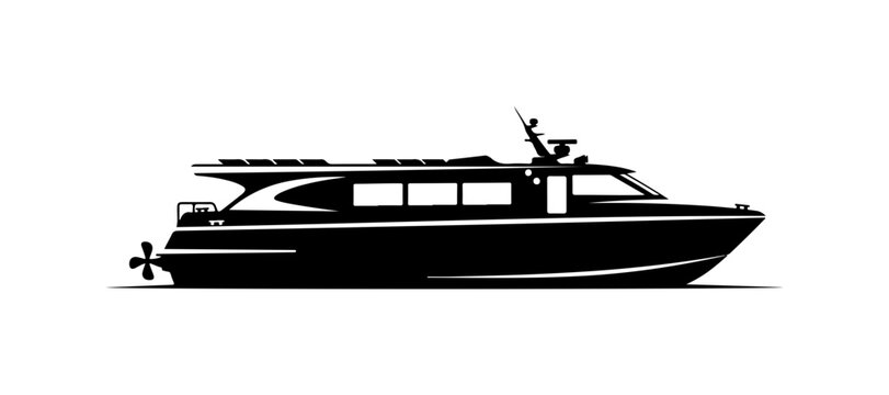 Modern Black Motor Yacht Vector Illustration