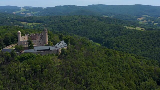 Aerial view of the castle Schloss Auerbach in south Germany beside the city Auerbach . On a sunny day in Summer. 