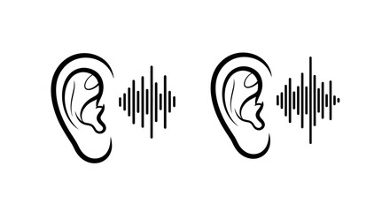 Two ears with sound waves representing hearing and audio reception © Santirani