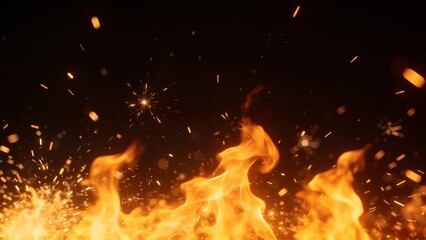 Flames and sparks on dark background