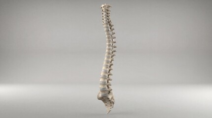 Hyper-realistic 3D visualization of human spine in neutral background