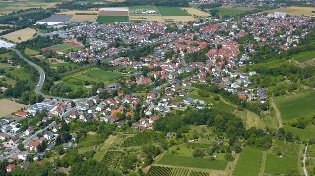 Aerial view of the castle Schloss Auerbach in south Germany beside the city Auerbach . On a sunny day in Summer. 