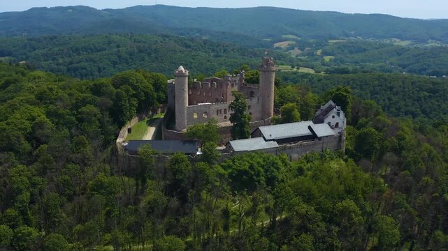 Aerial view of the castle Schloss Auerbach in south Germany beside the city Auerbach . On a sunny day in Summer. 