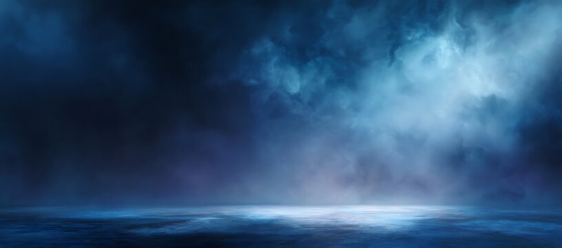 Dramatic dark blue cloudy scene with mysterious light beam