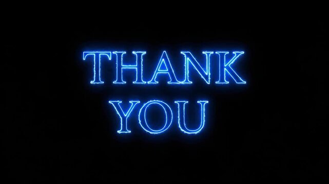 Glowing blue neon text "THANK YOU" against a dark background
