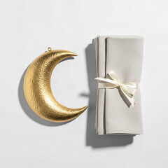 Luxury Ramadan Iftar Table Setting with Gold Crescent and Linen Napkins