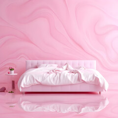 Minimal Bed on Pastel Pink Slime Concept Background.