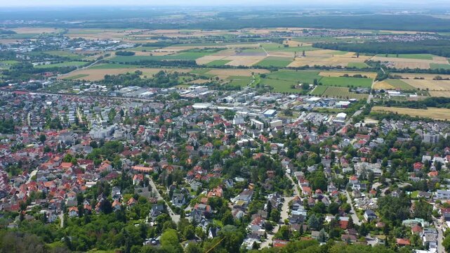 Aerial view  beside the city Auerbach in south Germany. On a sunny day in Summer.