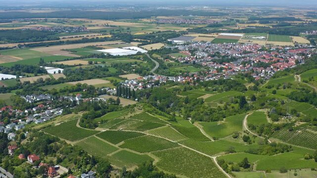 Aerial view  beside the city Zwingenberg in south Germany. On a sunny day in Summer.