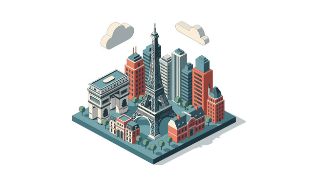 Isometric paris cityscape with eiffel tower and urban architecture