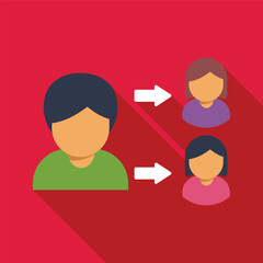 Fototapeta premium User icon sending information or delegating to two other user icons with arrows