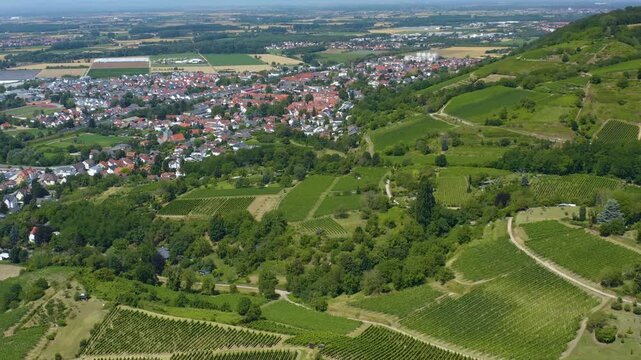 Aerial view  beside the city Zwingenberg in south Germany. On a sunny day in Summer.