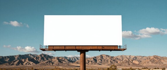Blank Billboard Against Mountainous Backdrop, Perfect for Advertising Campaigns and Marketing Mockups in Outdoor Environments