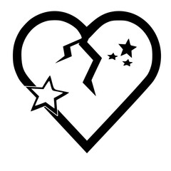Broken Heart SVG Icon with Stars &ndash; Black Minimal Vector Icon