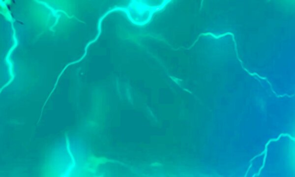 Abstract background of cyan electric lightning bolts and glowing neon energy ripples on a deep teal gradient.