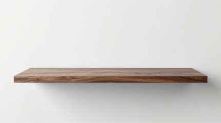 Wooden Shelf on White Wall: Minimalist Interior Design for Product Display and Mockups