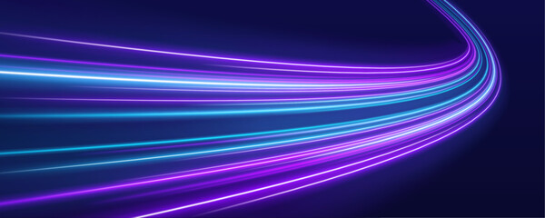 Neon light waves twist and spiral dynamically, glowing in multiple vibrant colors. Motion feels fluid and energetic. Perfect for futuristic or AI designs. © kleinstock