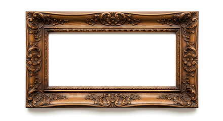 Ornate gold vintage picture frame empty isolated on transparent background high resolution png