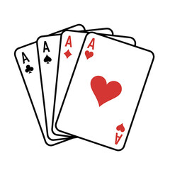 Obraz premium Four aces playing cards fanned out in a row isolated on white background