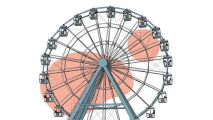 Detailed blue line drawing of a large amusement park ferris wheel with gondolas against a plain white background.
