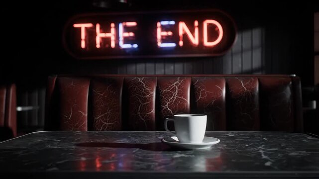 A cup of coffee sitting in an empty diner at night