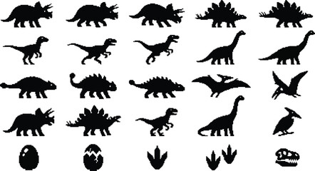 Fototapeta premium Pixel Dinosaur Head Silhouette Icon Set