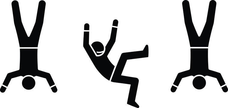 Stick Figure Action Icon Set Featuring Upside Down Poses Falling People and Tumbling Characters for Accidents Gymnastics or Dynamic Movement Concepts