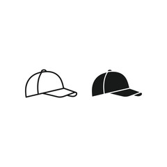 Black and white illustration of two different baseball caps side by side