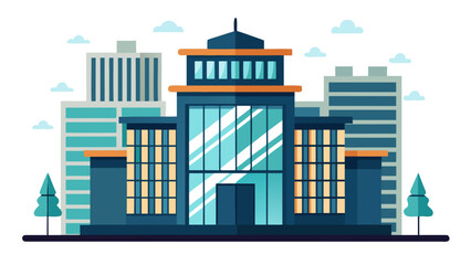 Obraz premium Modern architectural building with blue and white color scheme under clear sky Vector