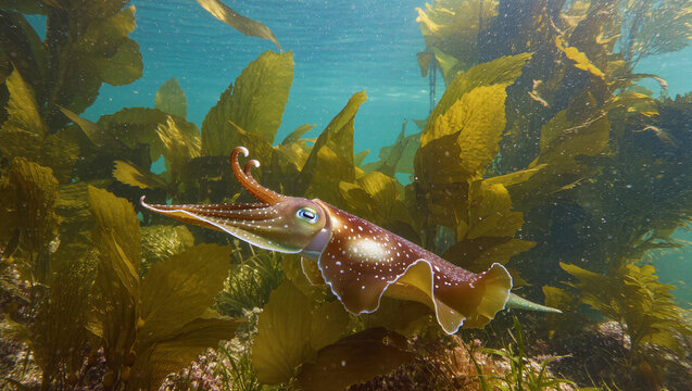 Sea Hare Gliding Slowly Over Seaweed