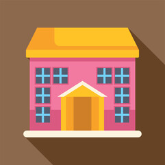 Fototapeta premium Pink house building illustration featuring a yellow roof and white windows with a flat design style