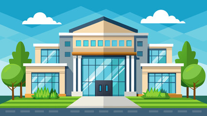 Modern government building with symmetrical architecture and vibrant surroundings Vector