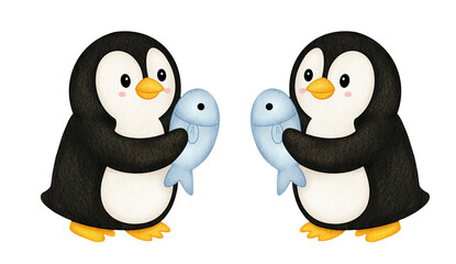 Obraz premium Transparent Penguins fishing