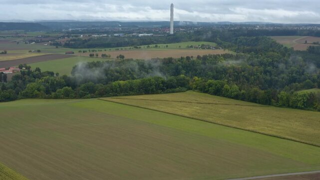 Aerial view beside the old town  city Rottweil on a cloudy noon in summer in Germany  Time lapse