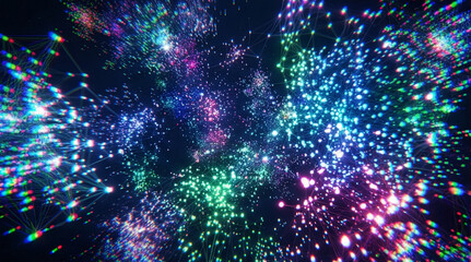 Vibrant network nodes connect with luminous light in a futuristic illustration style