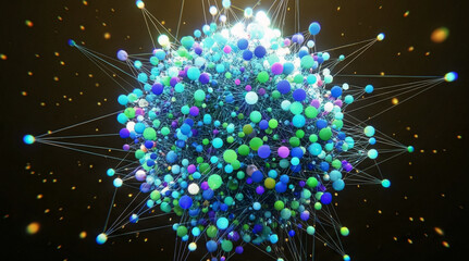Vibrant interconnected spheres form a modern abstract network in cinematic lighting
