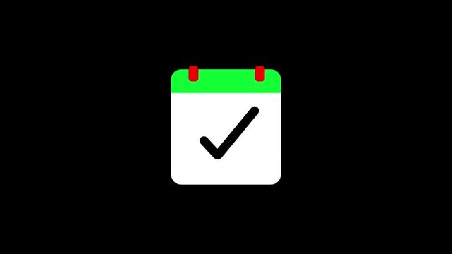 Calendar confirm meeting icon animation - Essential basic icon motion design, on a black background, with video animation.