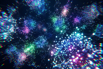 Luminous data points connect in a futuristic network with a vibrant glow effect