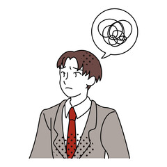 Confused and Dissatisfied Businessman with Tangled Thought Bubble Illustration