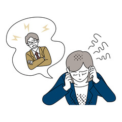 Stressed Businesswoman Imagining Angry Male Boss Illustration