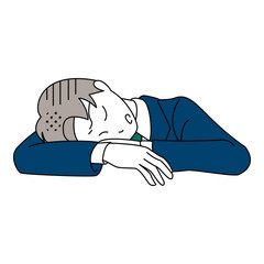 Tired Businessman Resting on Desk Illustration