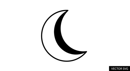 Crescent Moon Icon Simple Black and White Vector