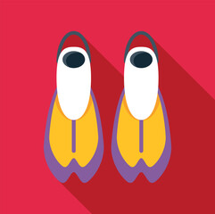 Pair of swimming flippers in a modern flat design style on a red background © anatolir